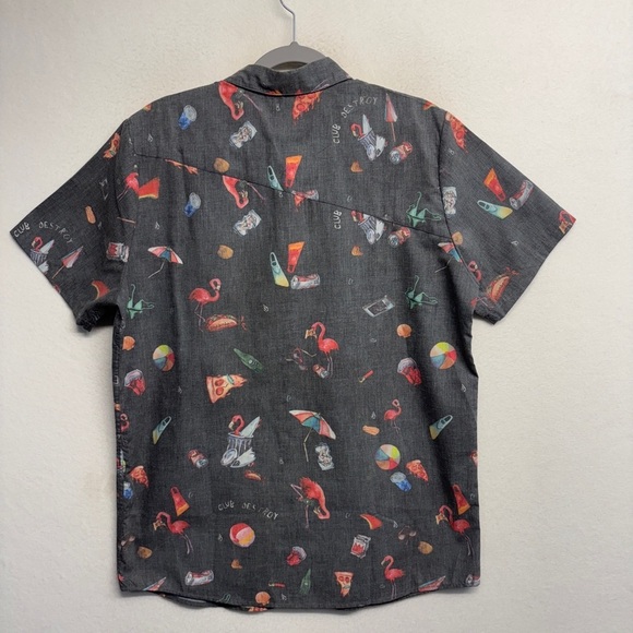 Volcom Modern Fit Shirt L Short Sleeve Button Down Collared Pizza Flamingo Beach - Picture 2 of 7